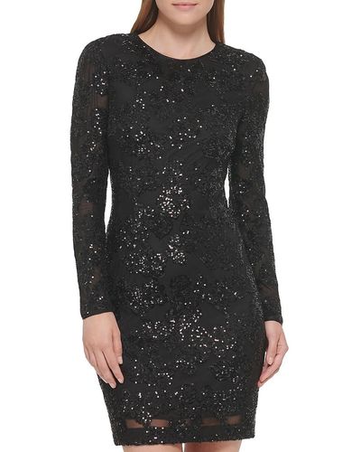 Eliza J Long Sleeve Sequin Bodycon Dress - Black