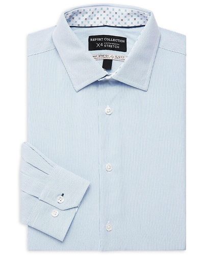 Report Collection Striped 4 Way Performance Slim Fit Shirt - Blue
