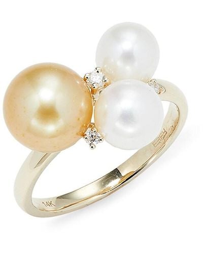 Effy 14K, 6-10Mm Round Freshwater Pearl & Diamond Ring - White