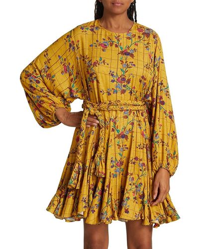 RHODE Ella Floral Gathered Dress - Yellow