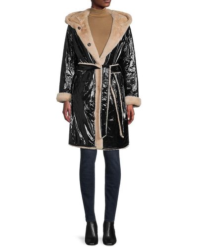 Donna Karan Faux Fur Hooded Coat - Black