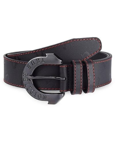 True Religion Horseshoe Logo Leather Belt - Black