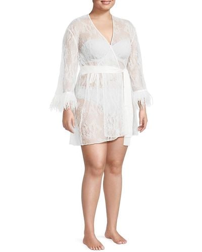 Rya Collection Plus Lace Fringed Cover Up Robe - White