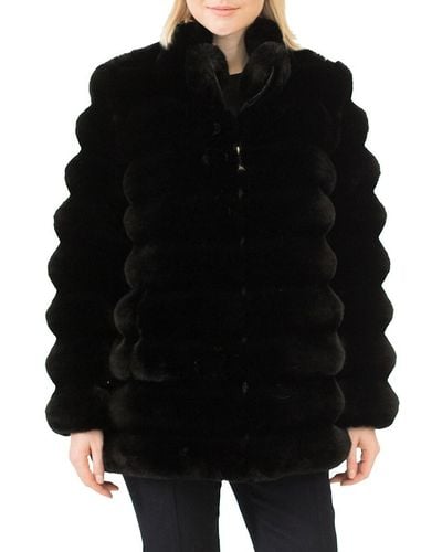 Belle Fare Grooved Faux Fur Coat - Black