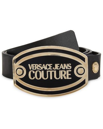 Versace Jeans Couture Plaque Buckle Logo Leather Belt - Black