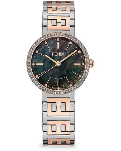 Fendi Forever 29mm Two Tone Stainless Steel & 0.25 Tcw Diamond Bracelet Watch - Metallic