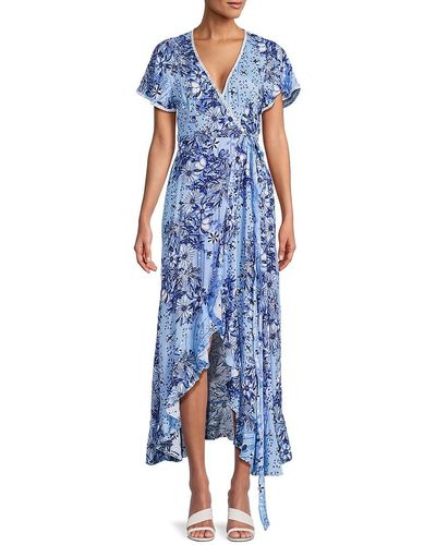 Poupette 'Joe Floral Surplice Asymmetric Dress - Blue
