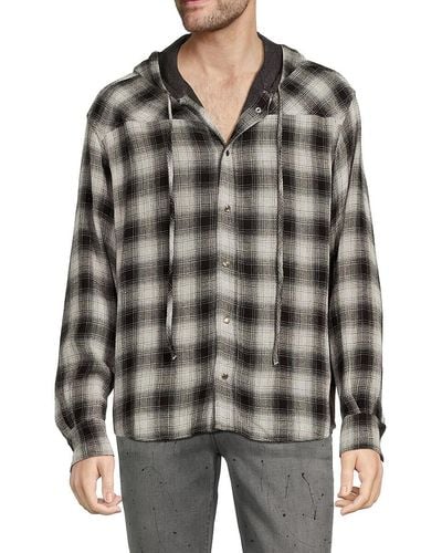 IRO Plaid Hooded Wool Blend Flannel Shirt - Grey