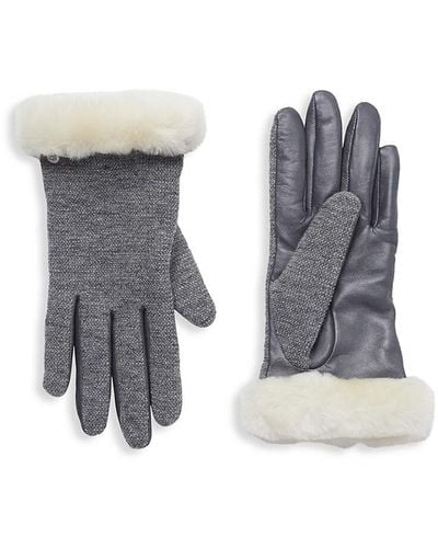 UGG Faux Fur Lined Leather Gloves - Blue