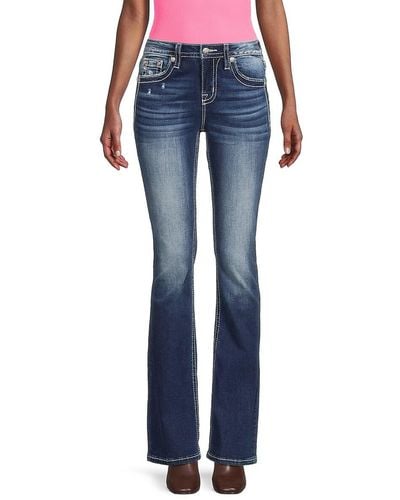 Miss Me Mid Rise Whiskered Bootcut Jeans - Blue