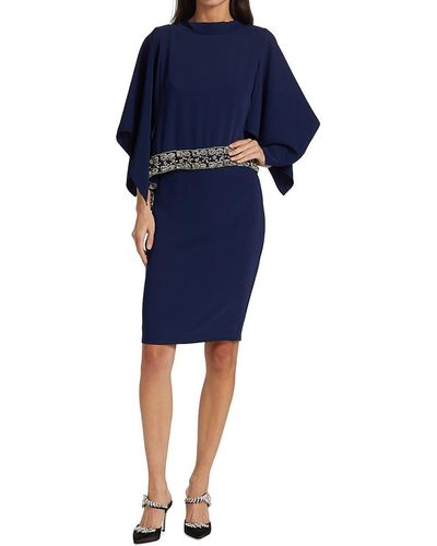 Reem Acra Embellished Crepe Capelet Dress - Blue