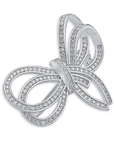 CZ by Kenneth Jay Lane Look Of Real Cubic Zirconia Open Bow Brooch - White