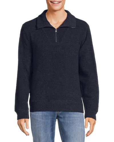 Vince French Terry Virgin Wool Blend Zip Up Pullover - Blue