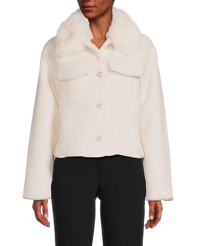 Belle Fare Faux Fur Collar Wool Blend Jacket - White