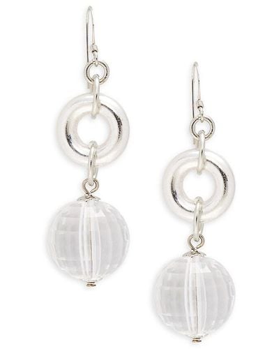 Kenneth Jay Lane Rhodium Plated & Glass Crystal Drop Earrings - White
