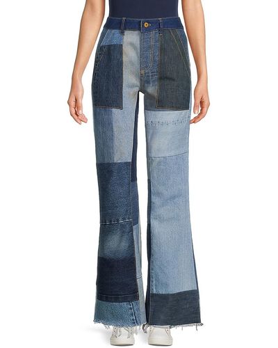 NSF Knix Mid Rise Patchwork Flared Jeans - Blue