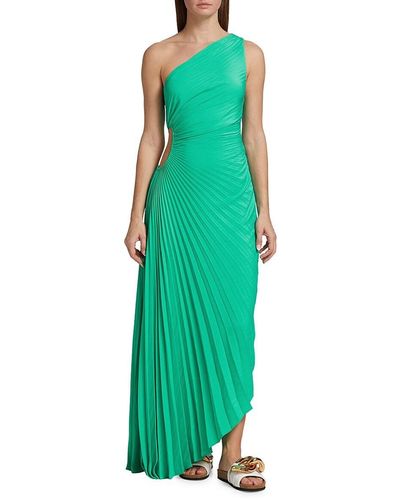 A.L.C. Delfina Pleated Asymmetric Maxi Dress - Green