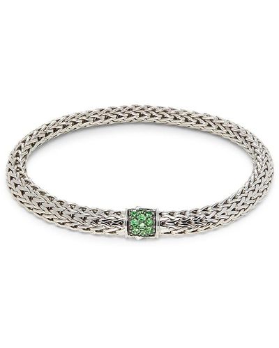 John Hardy Sterling Silver & Tsavorite Braided Chain Bracelet - Metallic