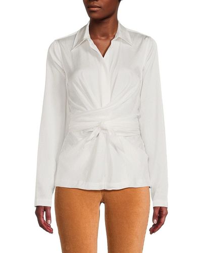 Donna Karan Solid Tie Front Top - White