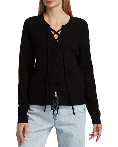 NAADAM Reversible Cashmere Lace Up Crewneck Sweater - Black