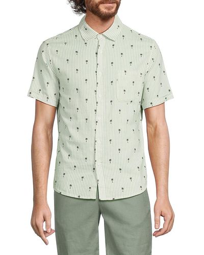 Saks Fifth Avenue Print Linen Blend Shirt - Green