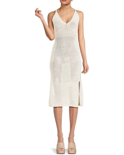 Bebe Crochet Side Slit Midi Dress - White