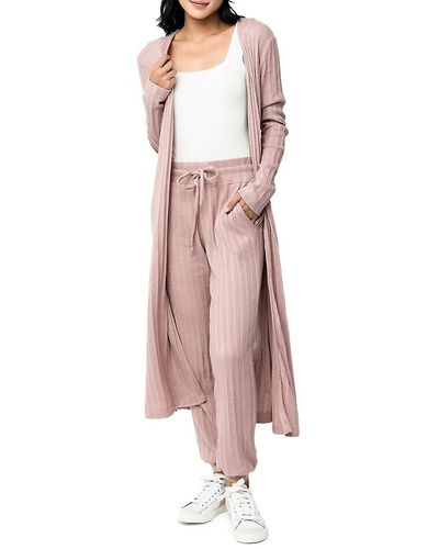 Gibsonlook Pointelle Belted Duster Cardigan - Pink