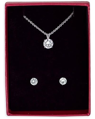 CZ by Kenneth Jay Lane Look Of Real 2-piece Rhodium Plated & Cubic Zirconia Earrings & Necklace Set - Black