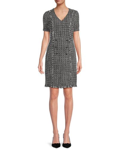 Nanette Lepore Fringed Tweed Mini Dress - Grey