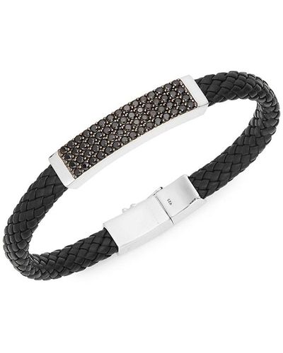Effy Sterling Silver Spinel Plaque Leather Bracelet - Black