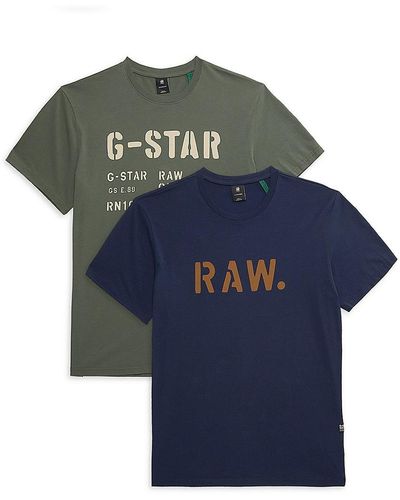 G-Star RAW 2- Piece Originals Logo T Shirt Set - Blue
