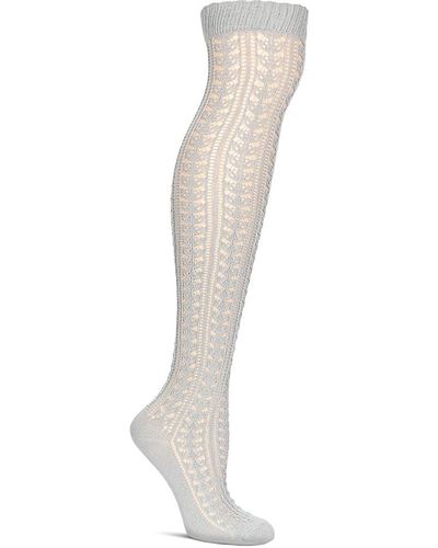 Memoi Pointelle Lace Thigh High Stockings - White