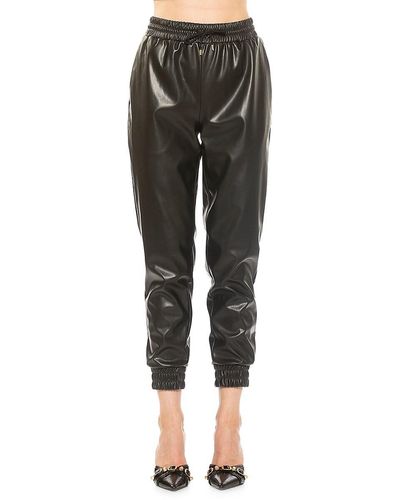 Alexia Admor Axel Faux Leather Drawstring Sweatpants - Black