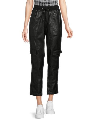 DKNY Faux Leather Drawstring Cropped Pants - Black