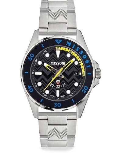 Missoni Gmt 43Mm Stainless Steel Bracelet Watch - Black