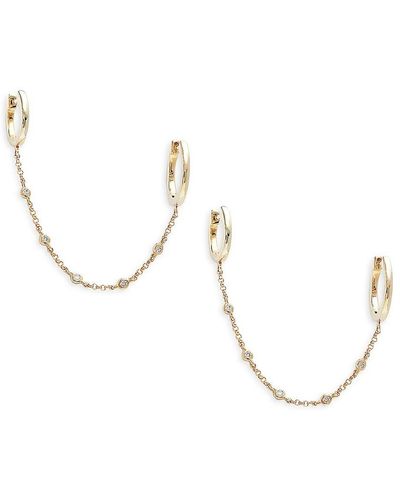 Saks Fifth Avenue 14k Yellow Gold & 0.093 Tcw Diamond Double Piercing Chain Huggie Earrings - Metallic