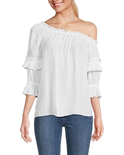 Ramy Brook Claire Ruffle Off Shoulder Top - White