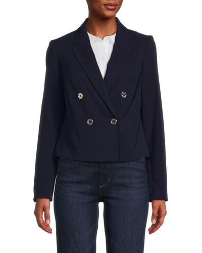Tommy Hilfiger Double Breasted Cropped Blazer - Blue