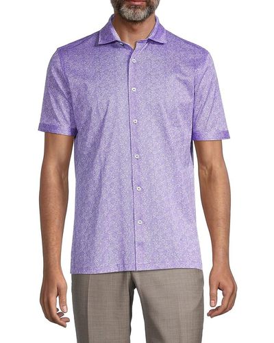 Bugatchi Knit Floral Short Sleeve Shirt - Purple