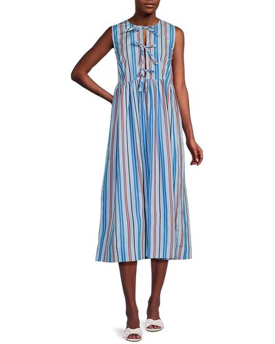 Ganni Striped Midaxi Dress - Blue
