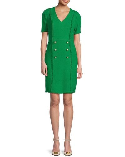 Nanette Lepore Double Breasted Tweed Sheath Dress - Green
