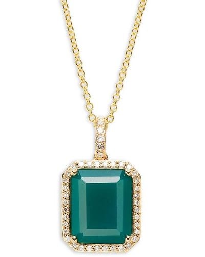 Effy 14k Yellow Gold & Diamond, Green Onyx Necklace - Blue
