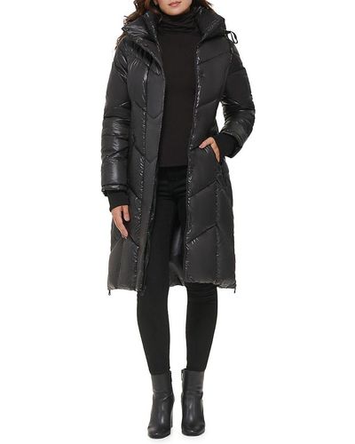 Kenneth Cole Chevron Quilted Puffer Coat - Brown