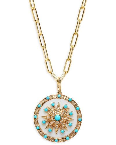 Effy 14k Yellow Gold, Turquoise, Agate & Diamond Pendant Necklace - Metallic