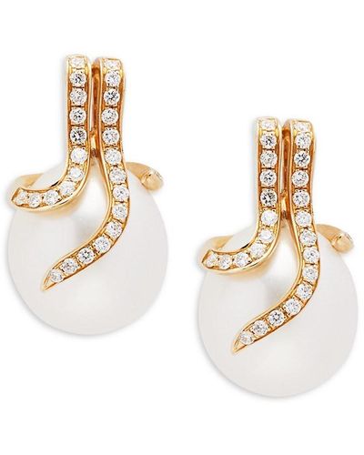 Tara Pearls 14k , 12-14mm Cultured White South Sea Pearl & Diamond Earrings