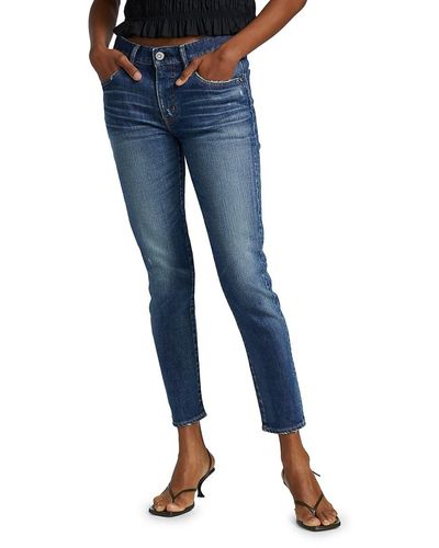 Moussy Elgin Distressed Stretch Skinny Ankle Jeans - Blue