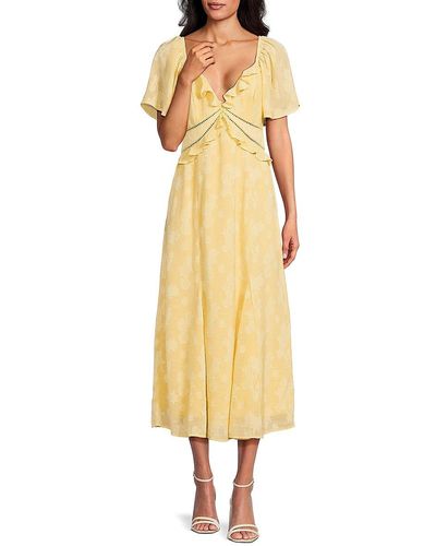 Greylin Flutter Midi A Line Dress - Yellow