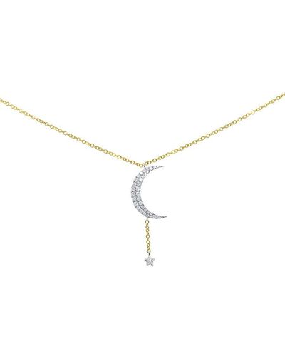 Meira T 14K Two Tone & 0.32 Tcw Diamond Moon & Star Diamond Pendant Necklace/18" - Natural