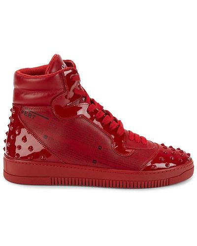 John Galliano Studded Leather High Top Sneakers - Red