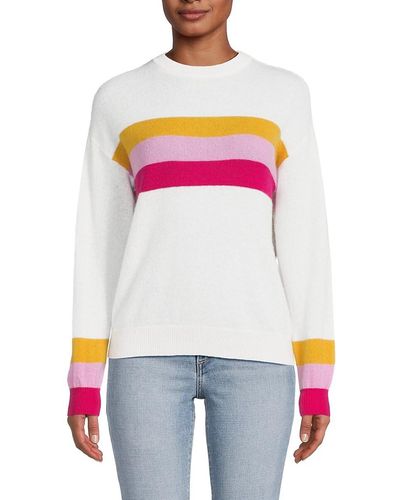 Amicale Striped Cashmere Crewneck Sweater - White